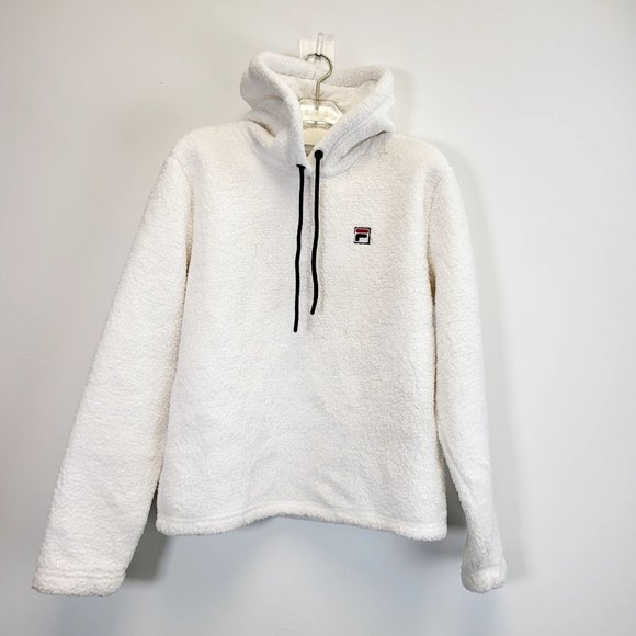 FILA Women's White Logo Sherpa Fleece Sweater Jacket MEDIUM Hoodie Oversized - Picture 3 of 12